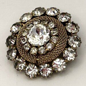 Vintage Weiss Mesh Rhinestone Halo Brooch Signed Domed